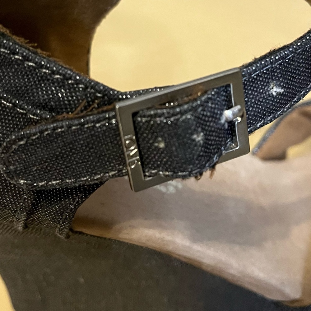 TOMS Sienna Wedge Black Metallic Denim Sandal size 7.5W - Picture 11 of 14